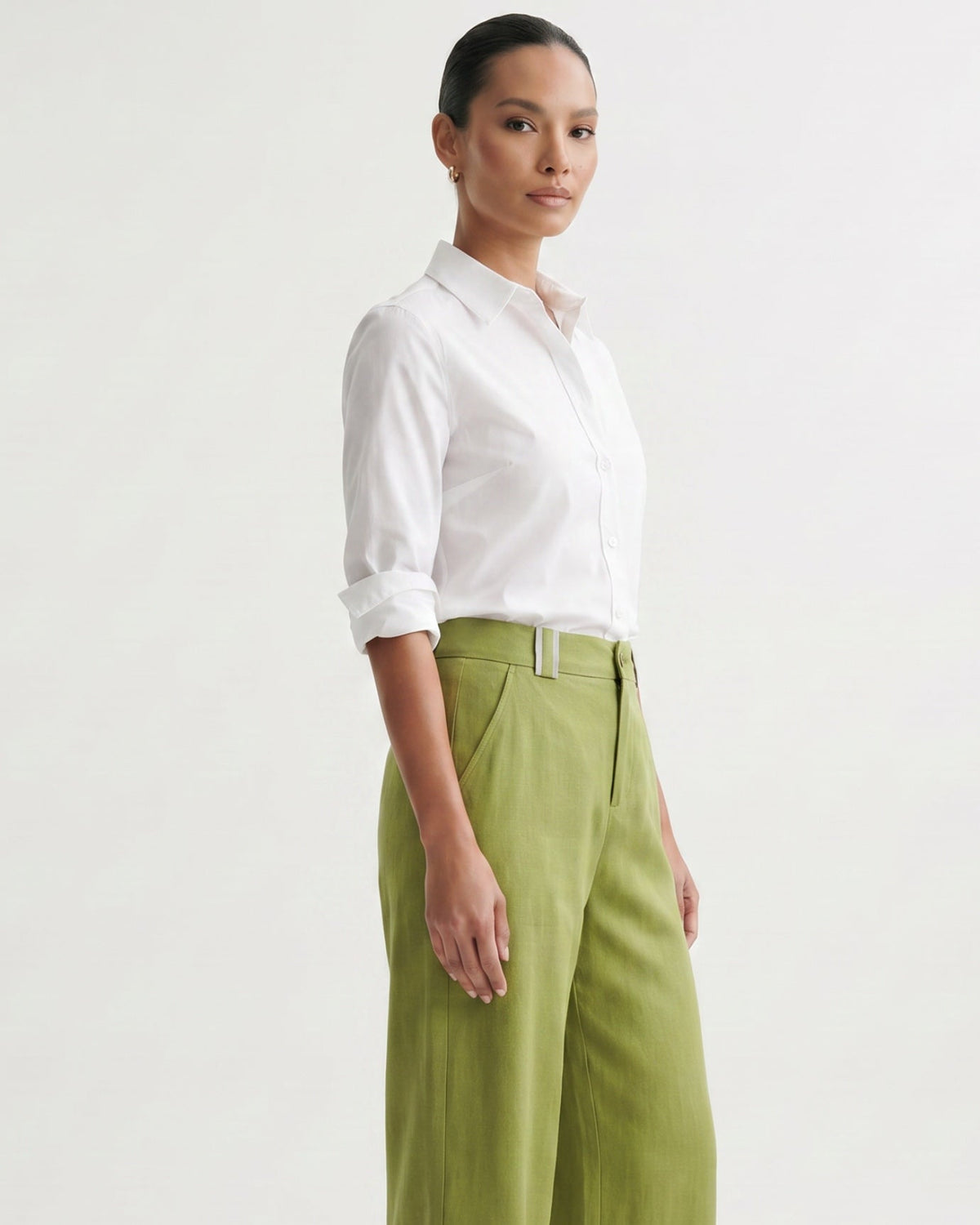 Olivia High Waisted Straight Leg Linen Blend Trousers