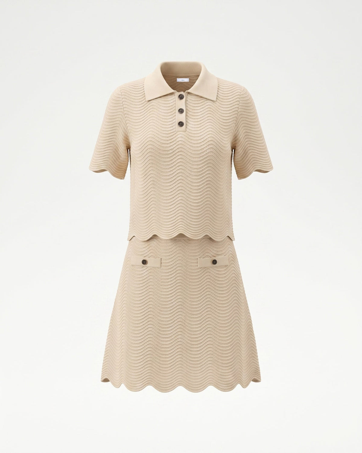 Jacquard Flowing Top and Short Skirt Two-Piece Set – Apricot