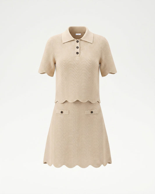 Jacquard Flowing Top and Short Skirt Two-Piece Set – Apricot