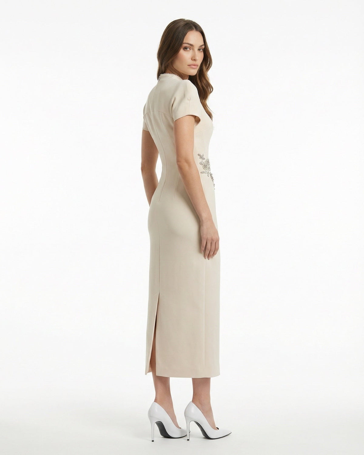 Cindie Handcrafted Beaded Floral Dress – Apricot – view 3