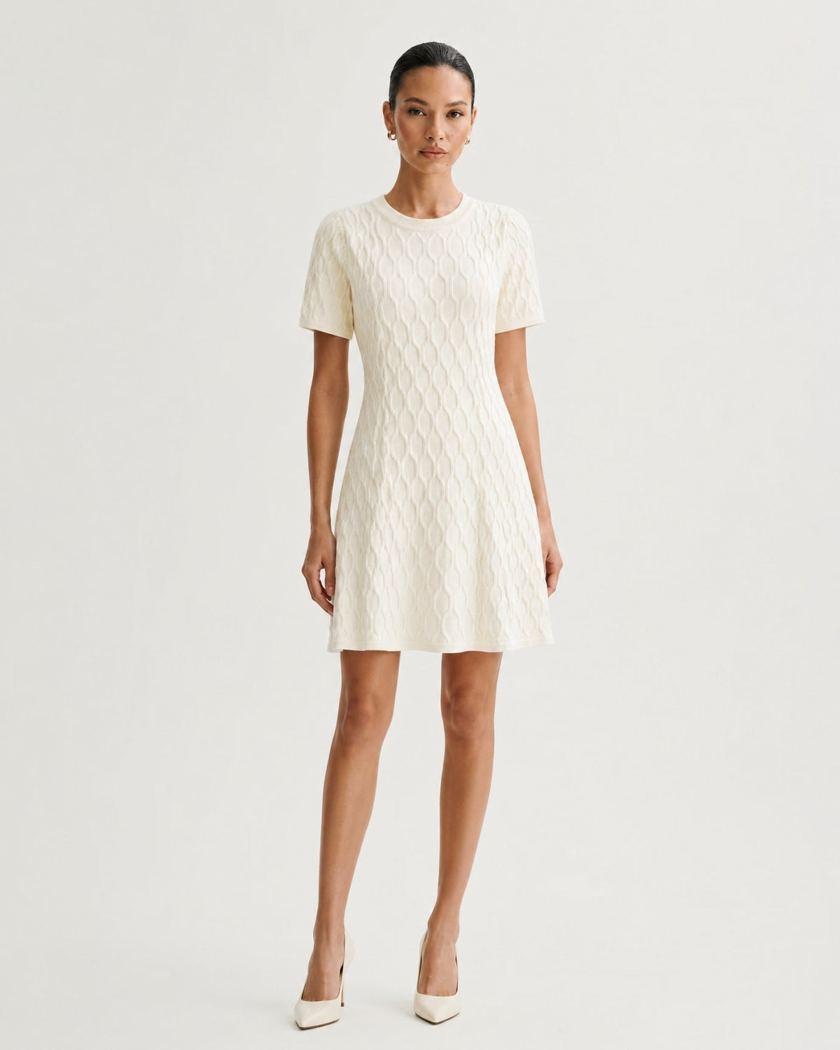 Crew Neck A-Line Viscose Knit Midi Dress – Apricot