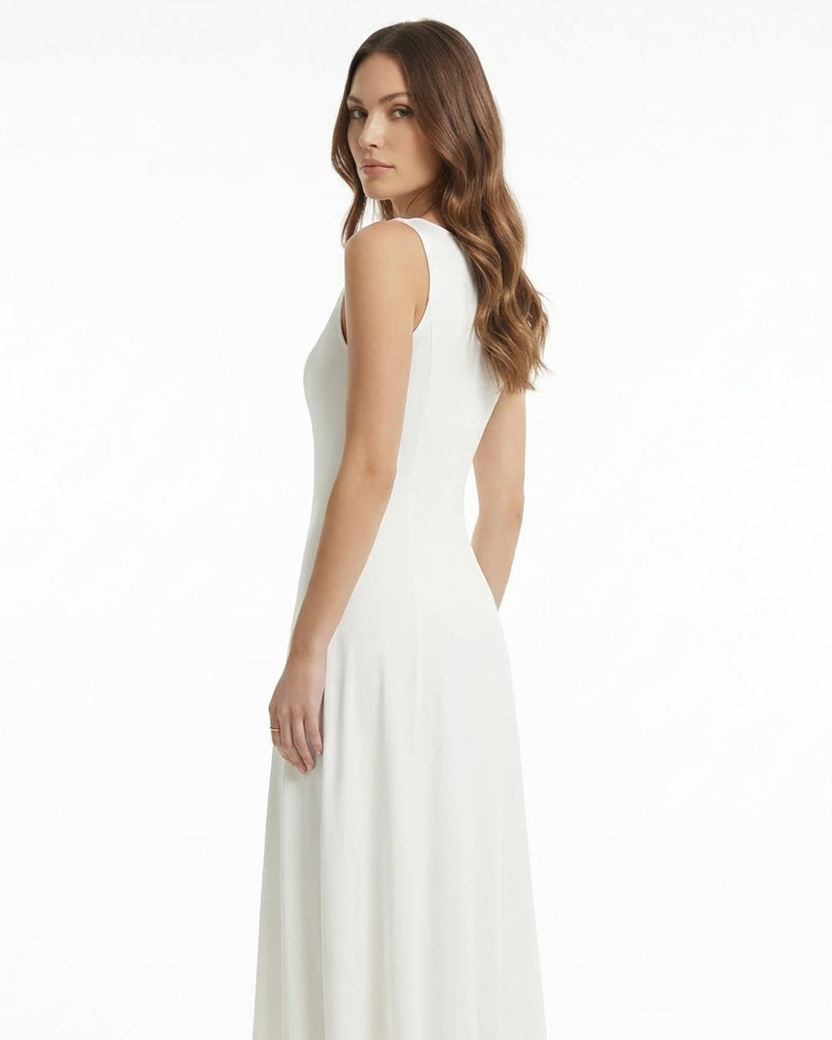 Minimalist Sleeveless Round Neck Cotton Blend Maxi Dress – view 12