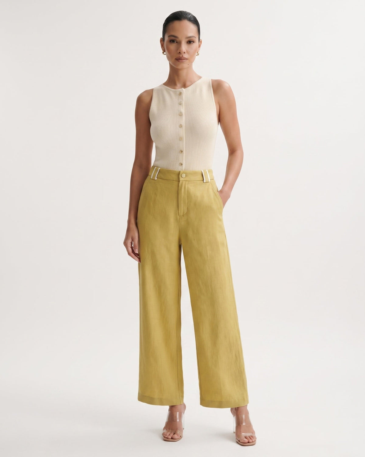 Olivia High Waisted Straight Leg Linen Blend Trousers