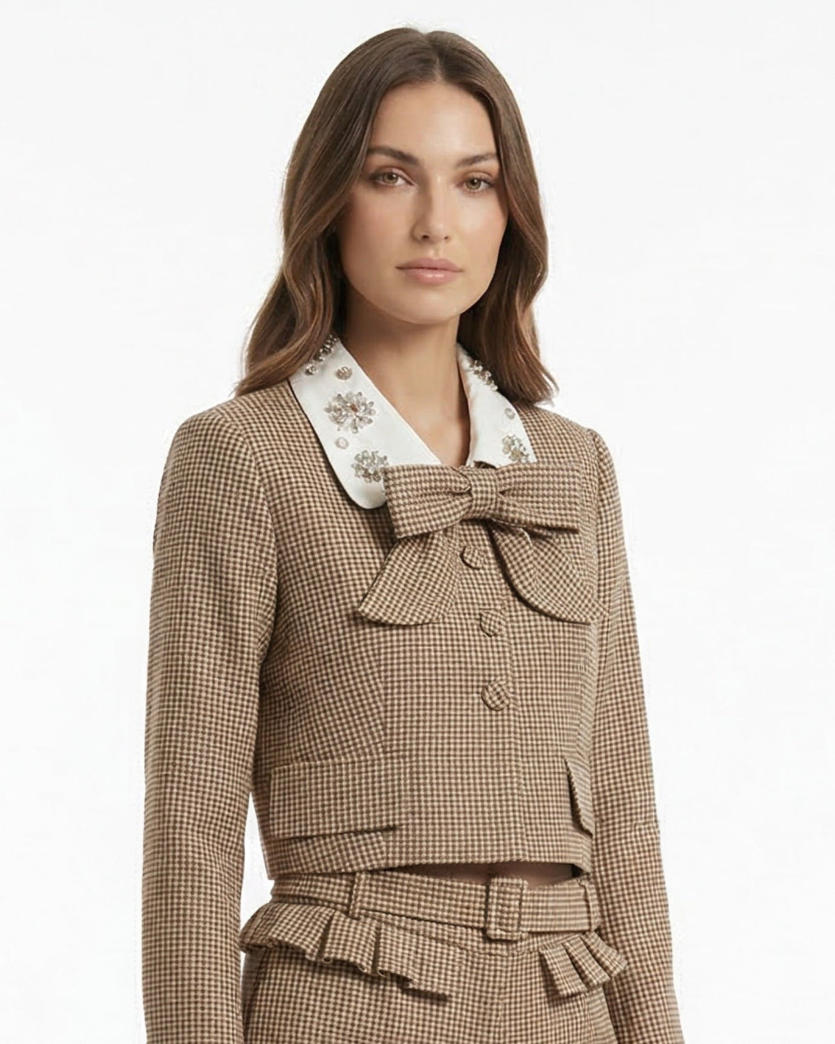 Cotton Jacket and Shorts Three-Piece Set with Belt – Khaki – view 5