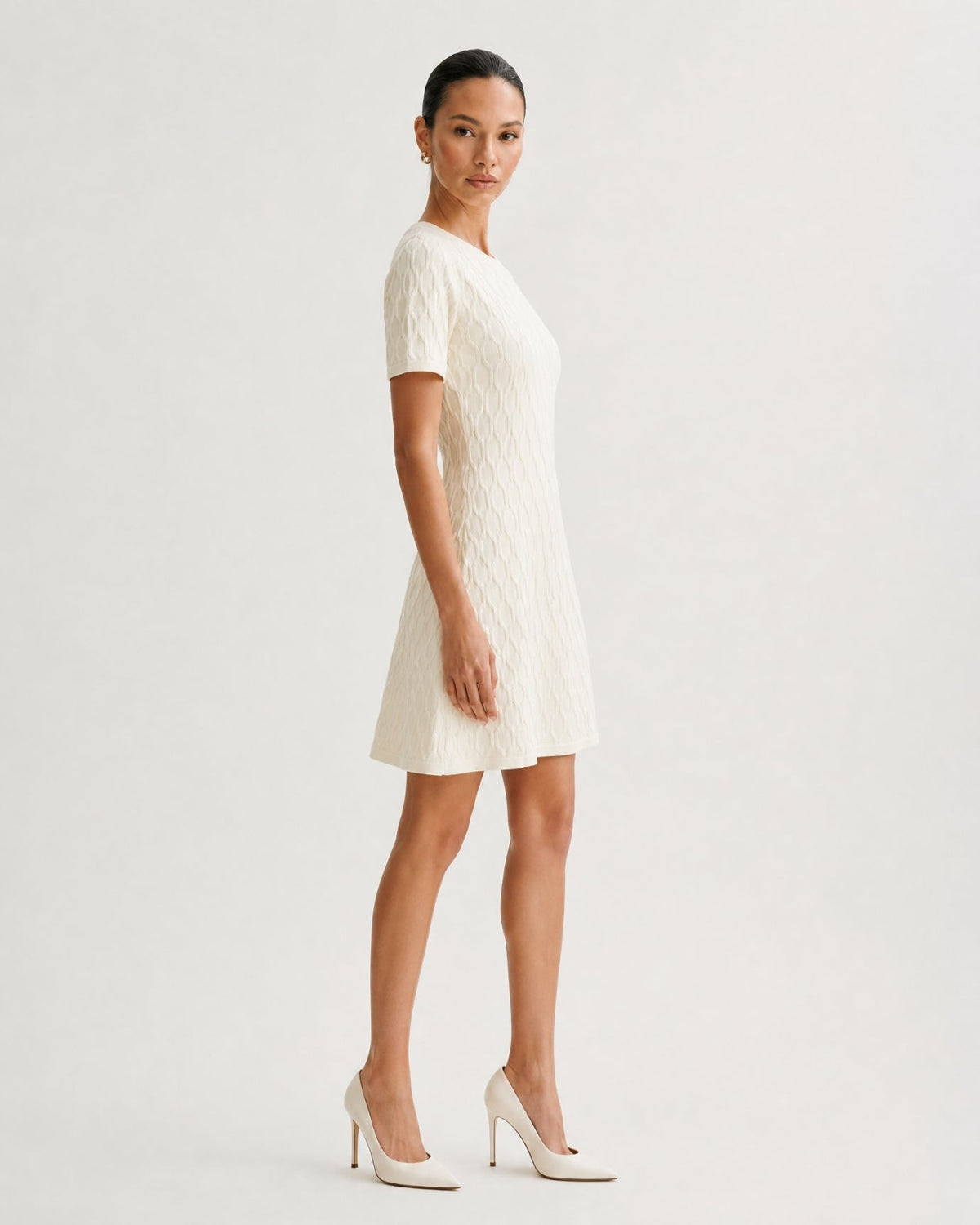 Crew Neck A-Line Viscose Knit Midi Dress – Apricot – view 3