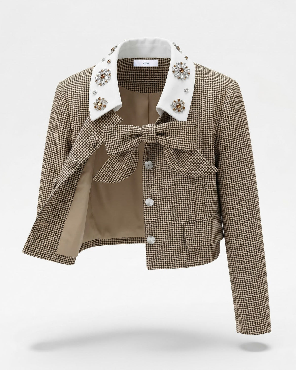 Cotton Jacket and Shorts Three-Piece Set with Belt – Khaki – view 6