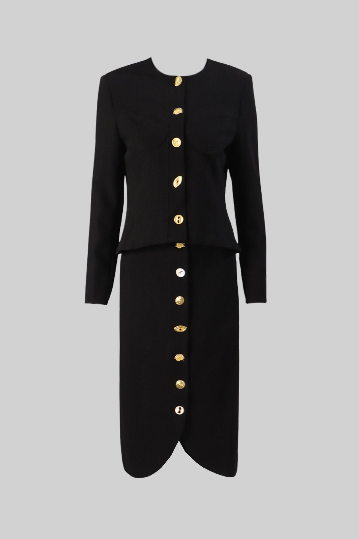 Structured Jacket and Midi Skirt Co-ord Set with Gold Buttons – Black – view 2