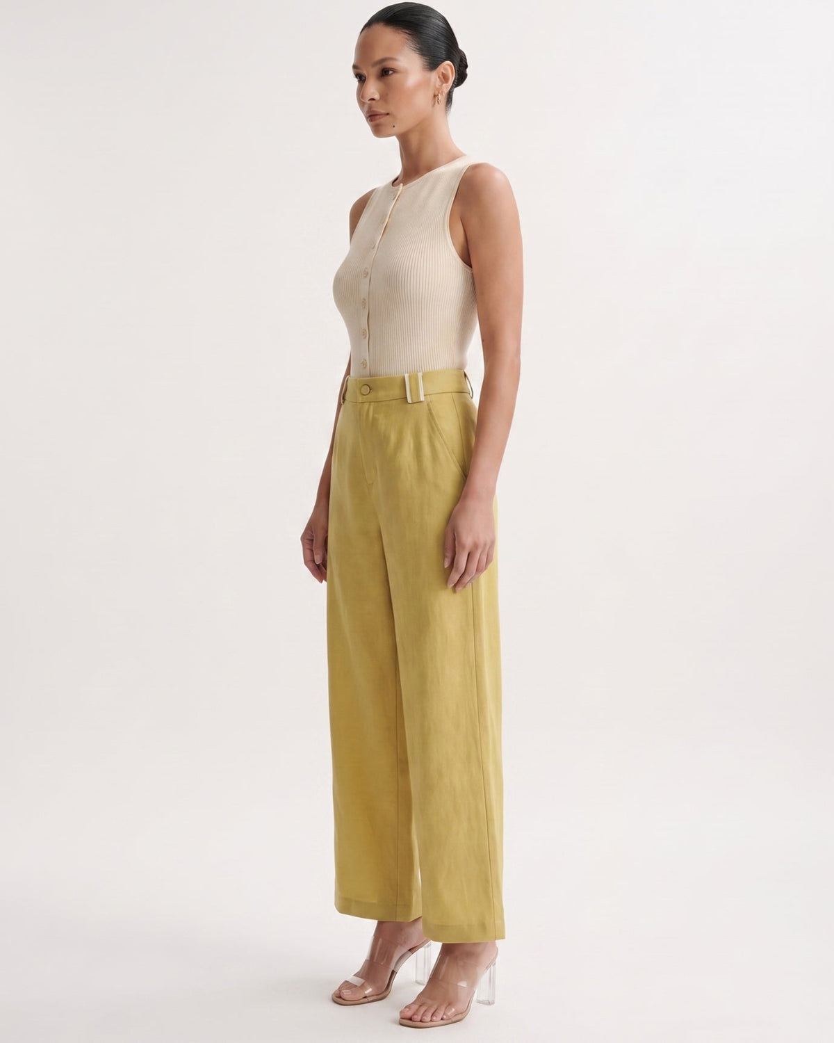 Olivia High Waisted Straight Leg Linen Blend Trousers