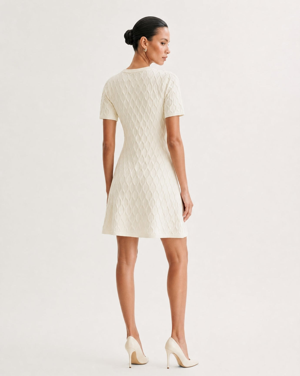 Crew Neck A-Line Viscose Knit Midi Dress – Apricot – view 4