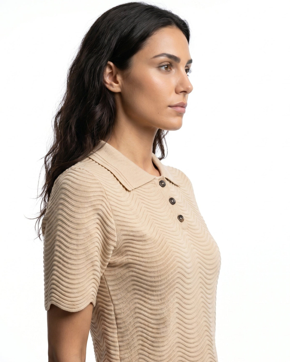 Jacquard Flowing Top and Short Skirt Two-Piece Set – Apricot – view 4