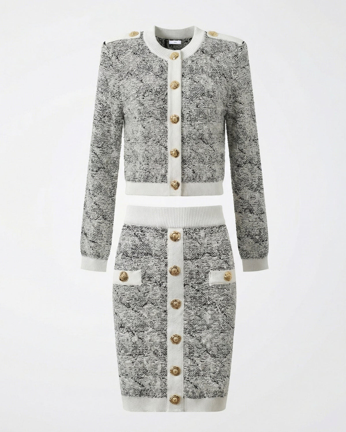 Mandelieur Colour Block Short Cardigan Jacket and Pencil Skirt Set