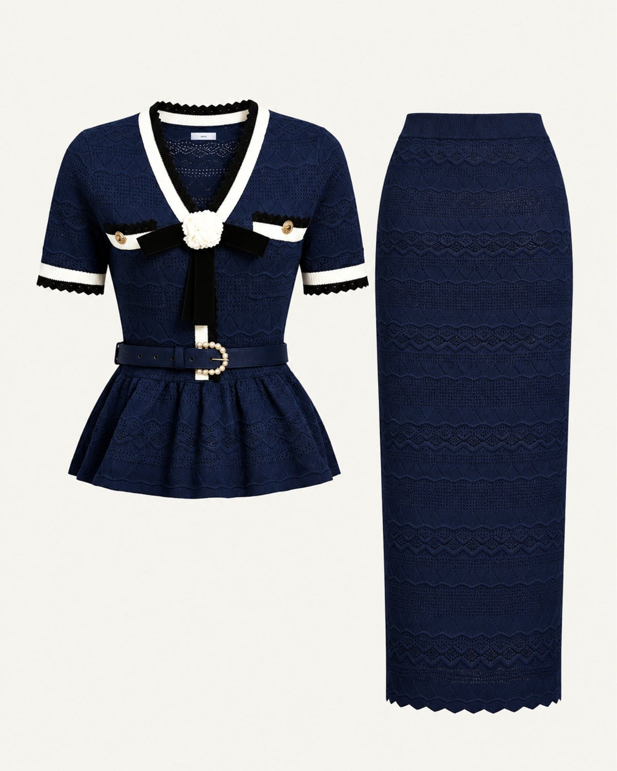 Diva Slim Fit Crew Neck Knit Top and Skirt Two-Piece Set – view 16