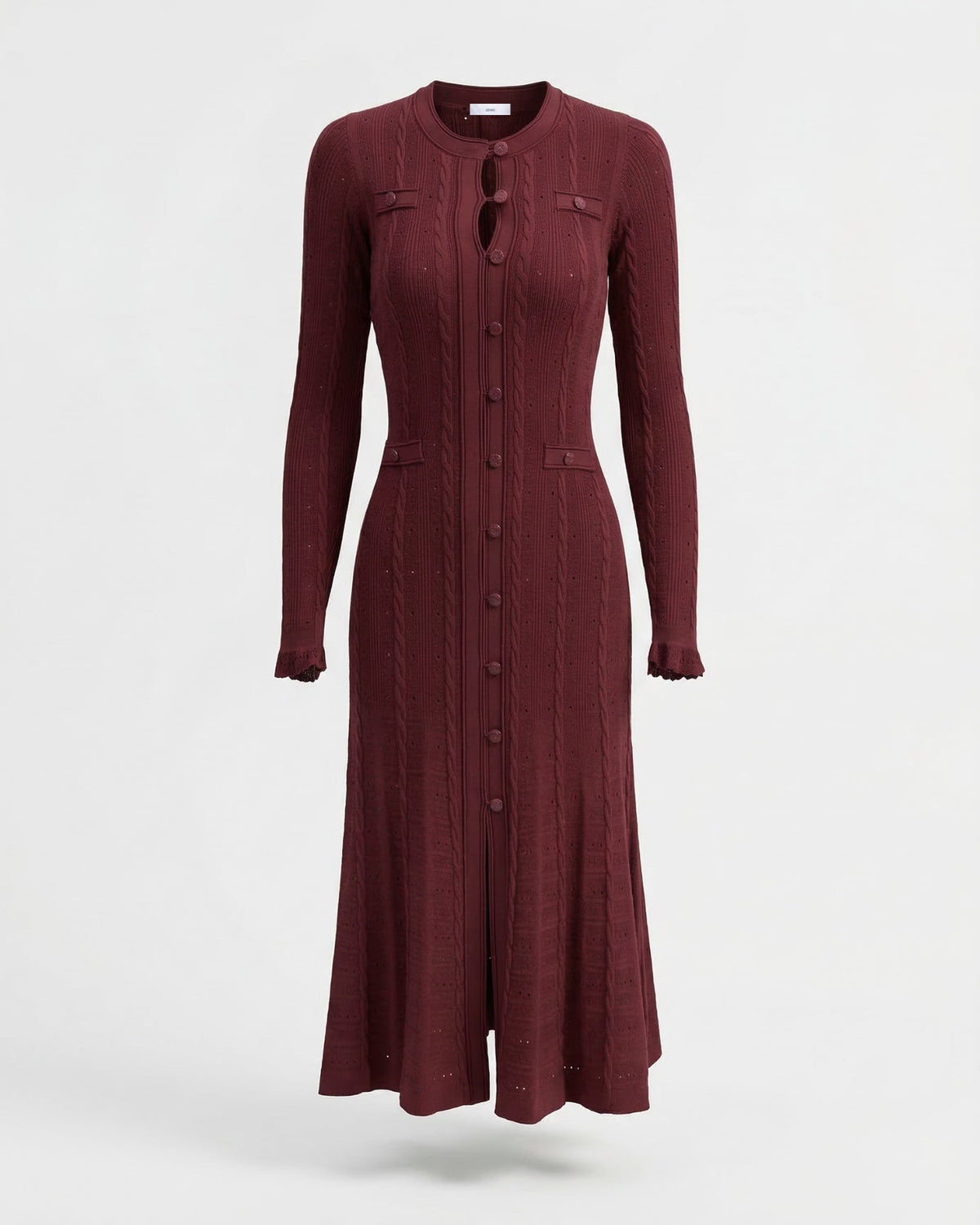 Kiara Long Textured Knit Wool Blend Dress with Relaxed Fit – Claret – view 1