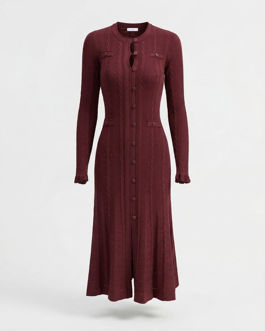Kiara Long Textured Knit Wool Blend Dress with Relaxed Fit