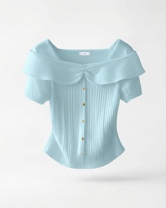 Frenchie Square Collar Short Sleeve Tailored Top