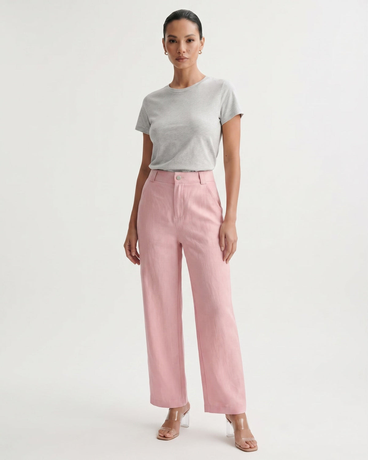 Olivia High Waisted Straight Leg Linen Blend Trousers – view 8