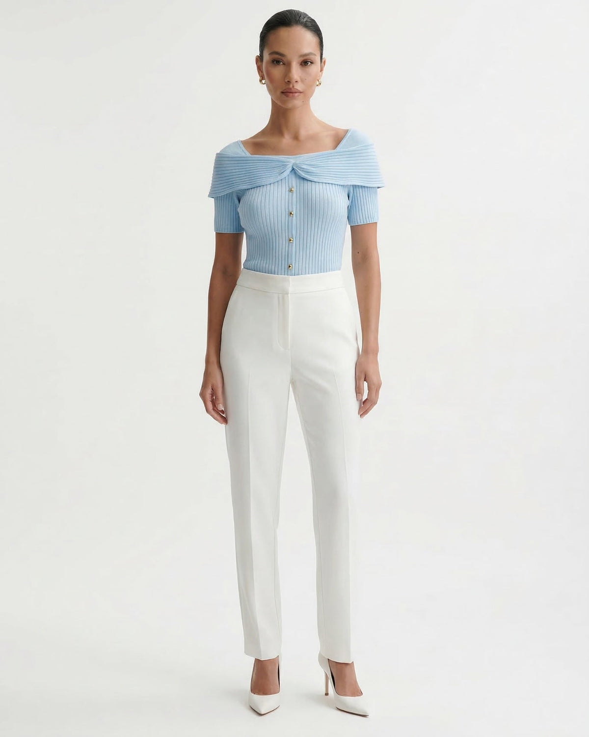 Frenchie Square Collar Short Sleeve Tailored Top – view 2