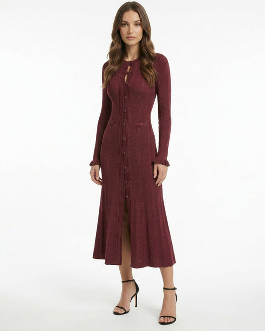 Kiara Long Textured Knit Wool Blend Dress with Relaxed Fit – view 2