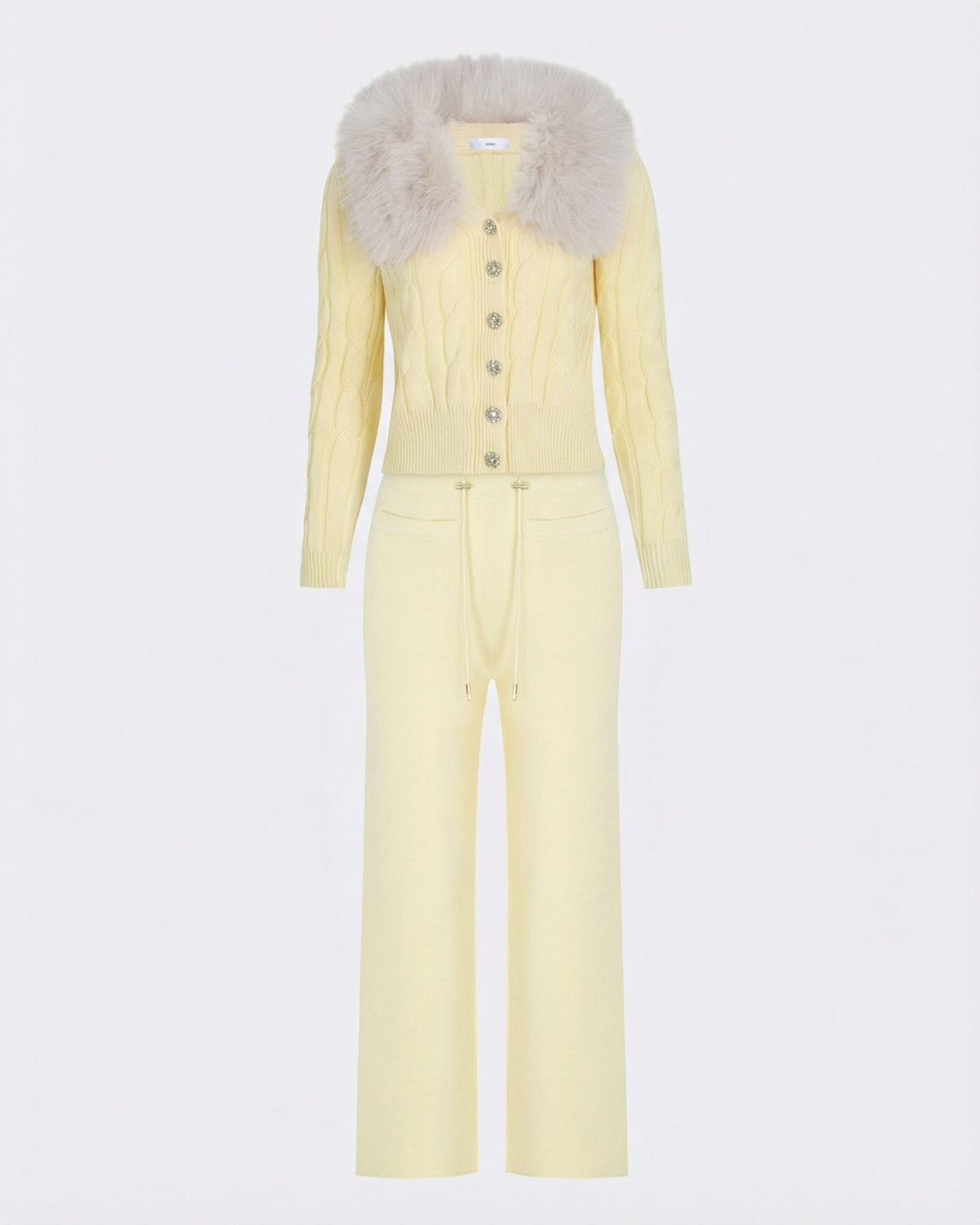 Lera Faux Fur Collar Knit Cardigan and Trousers Set
