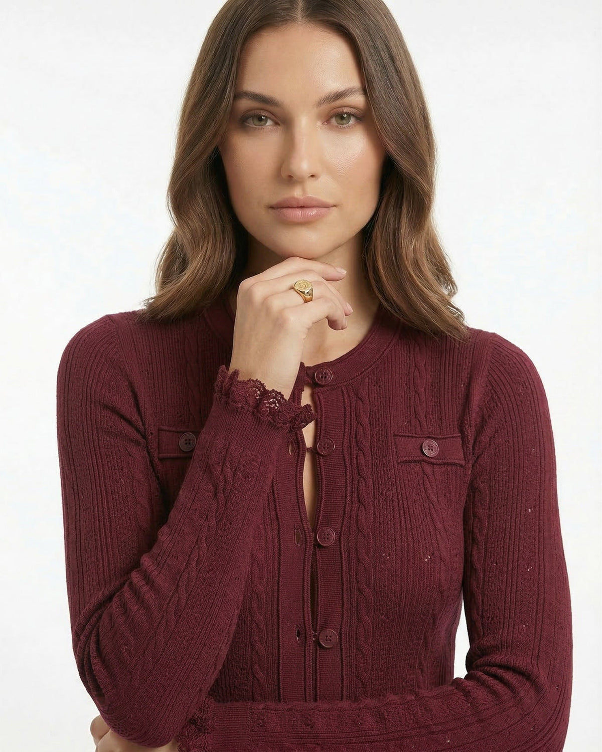 Kiara Long Textured Knit Wool Blend Dress with Relaxed Fit – view 3