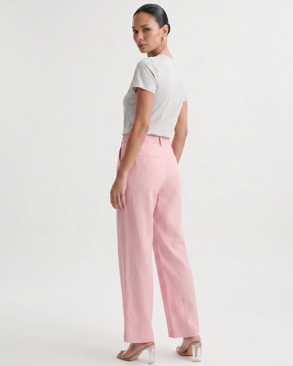 Olivia High Waisted Straight Leg Linen Blend Trousers