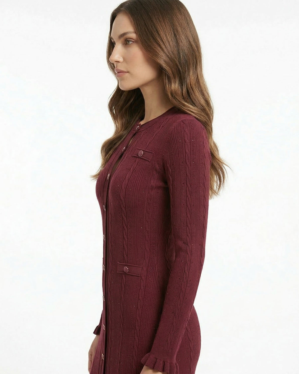 Kiara Long Textured Knit Wool Blend Dress with Relaxed Fit – view 4