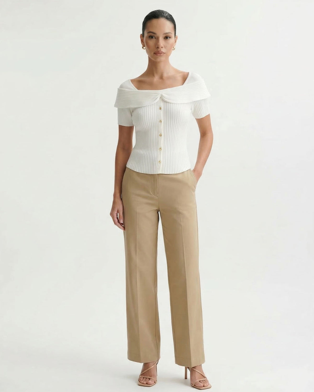 Frenchie Square Collar Short Sleeve Tailored Top – view 4