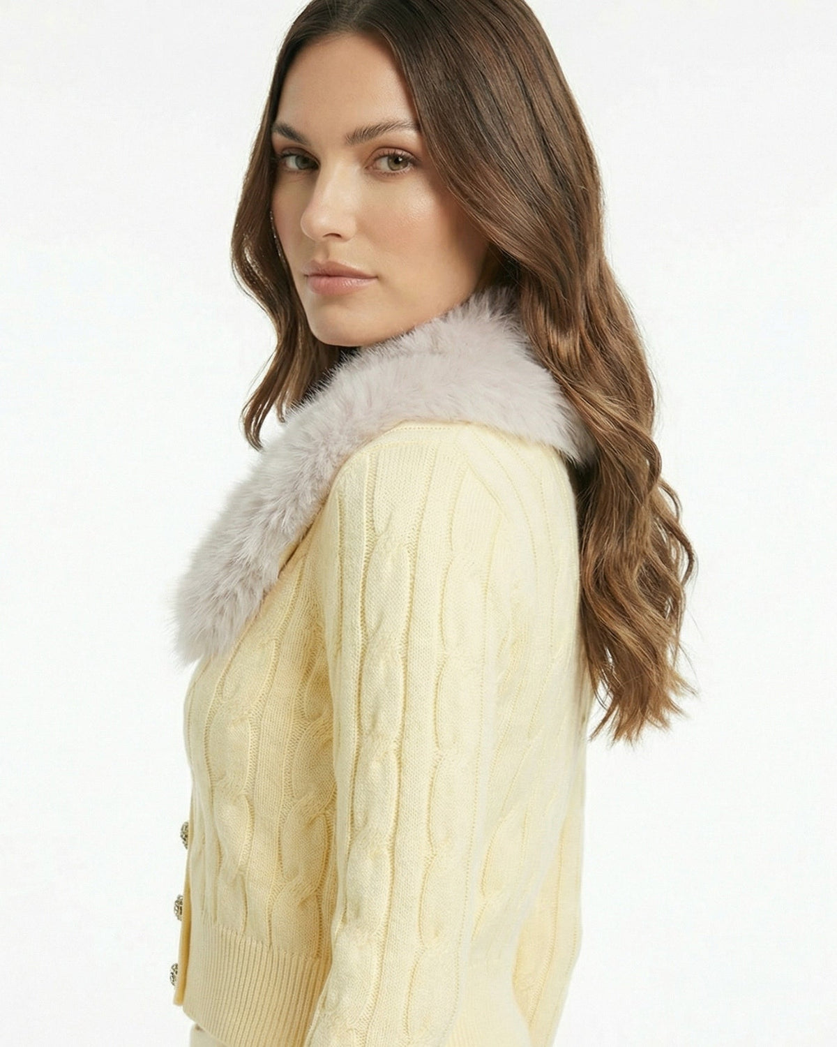 Lera Faux Fur Collar Knit Cardigan and Trousers Set