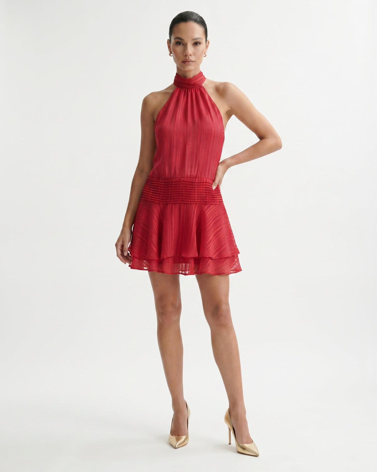 Lina Halter Neck Satin Dress with Relaxed Fluid Drape