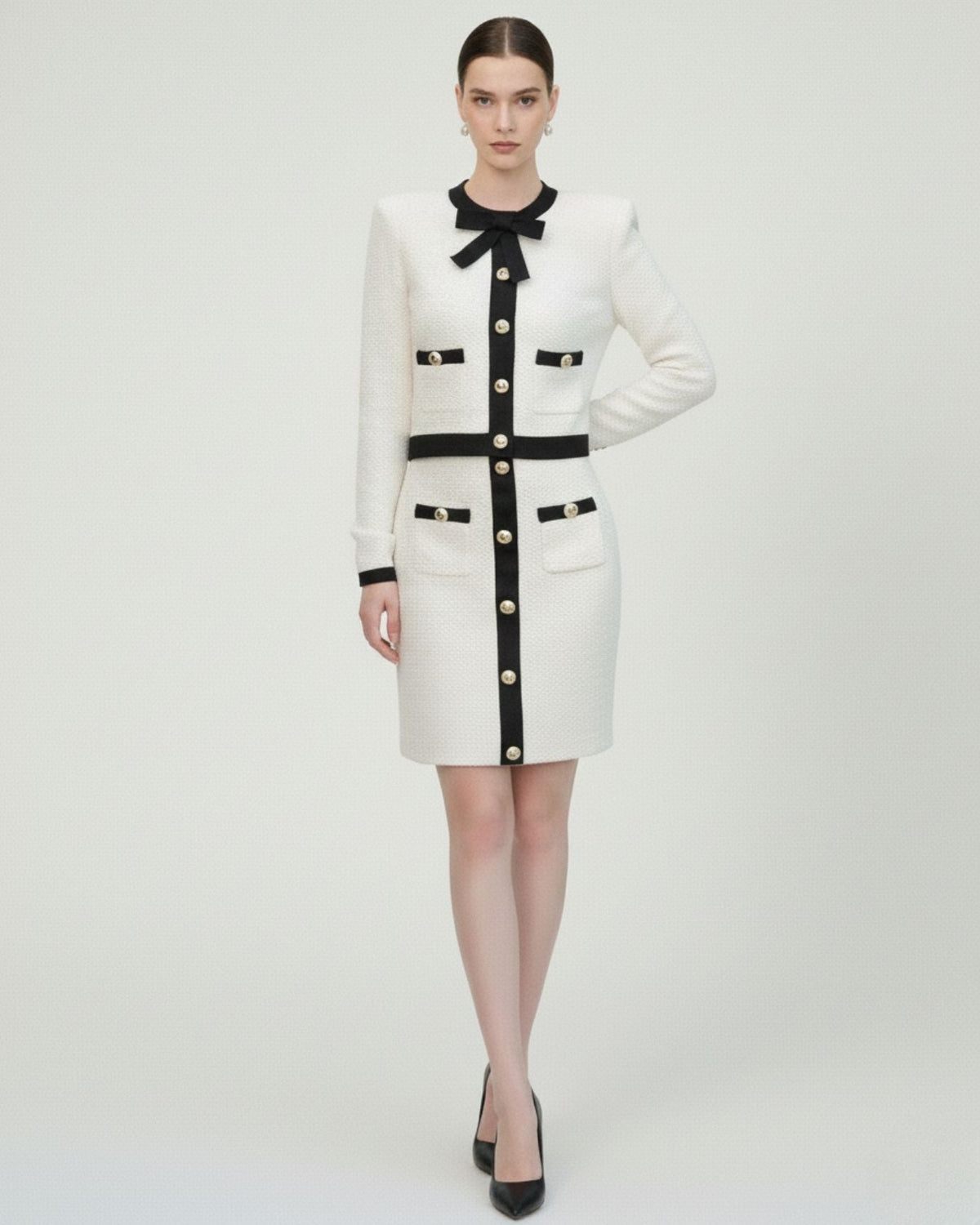 Kris Soft Knit Cardigan Jacket and Matching Skirt Set – White – view 2
