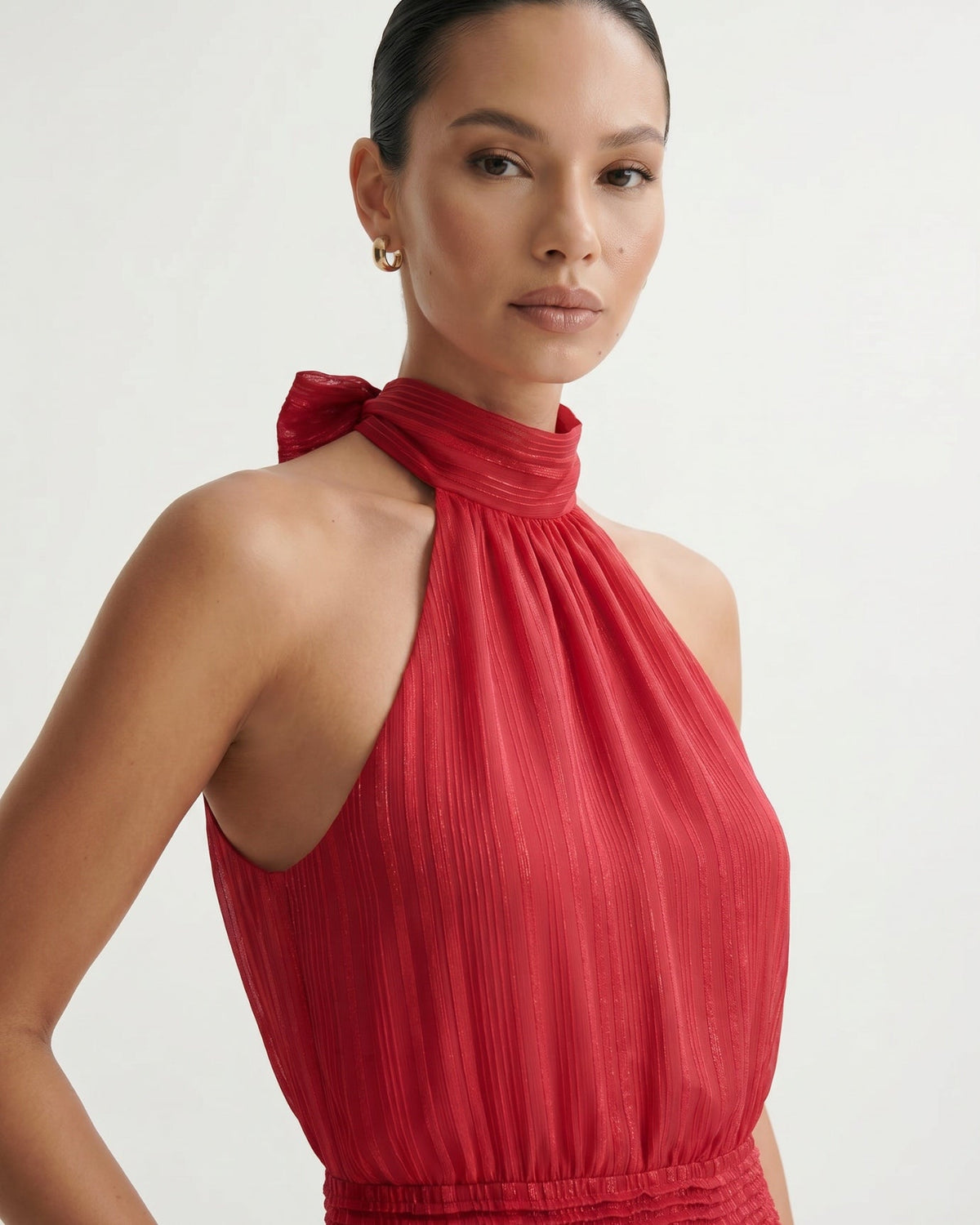 Lina Halter Neck Satin Dress with Relaxed Fluid Drape – view 4