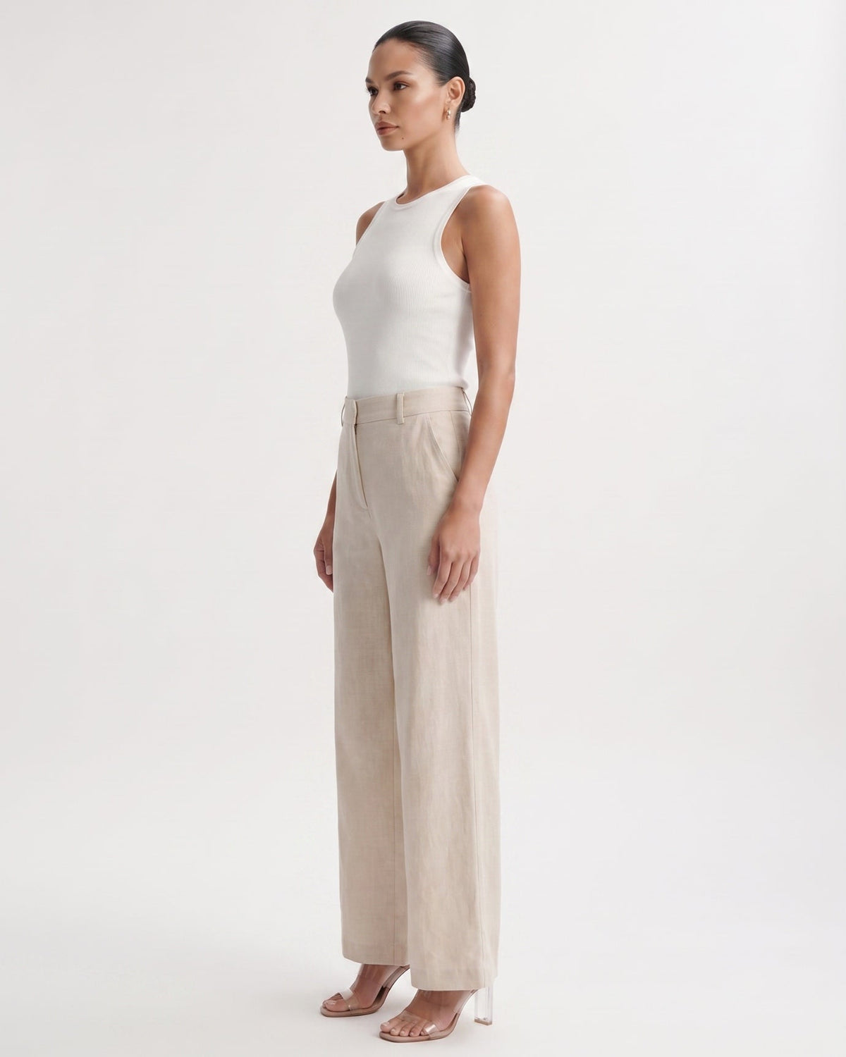 Olivia High Waisted Straight Leg Linen Blend Trousers – view 13