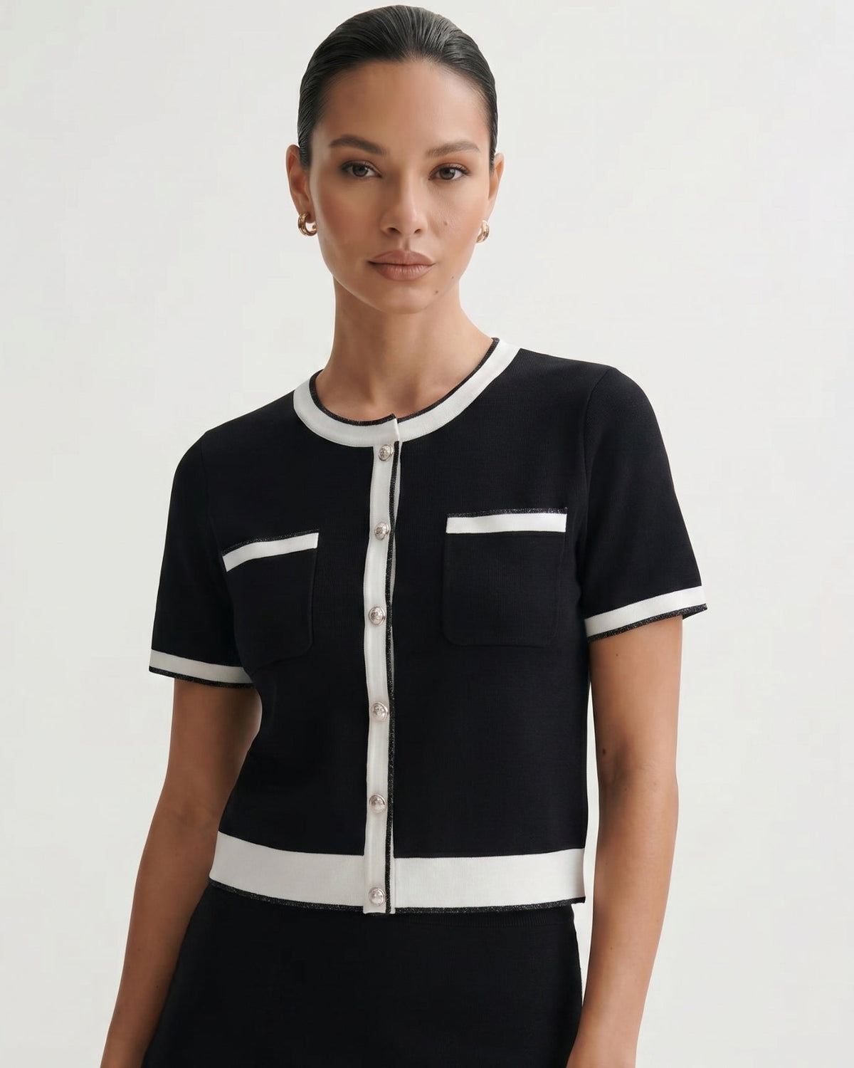 Tailored Viscose Top and Skirt Co-ord Set – Black – view 5