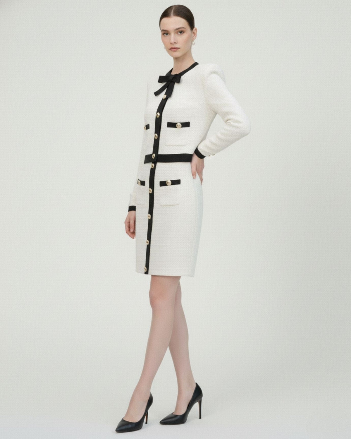Kris Soft Knit Cardigan Jacket and Matching Skirt Set – White – view 3