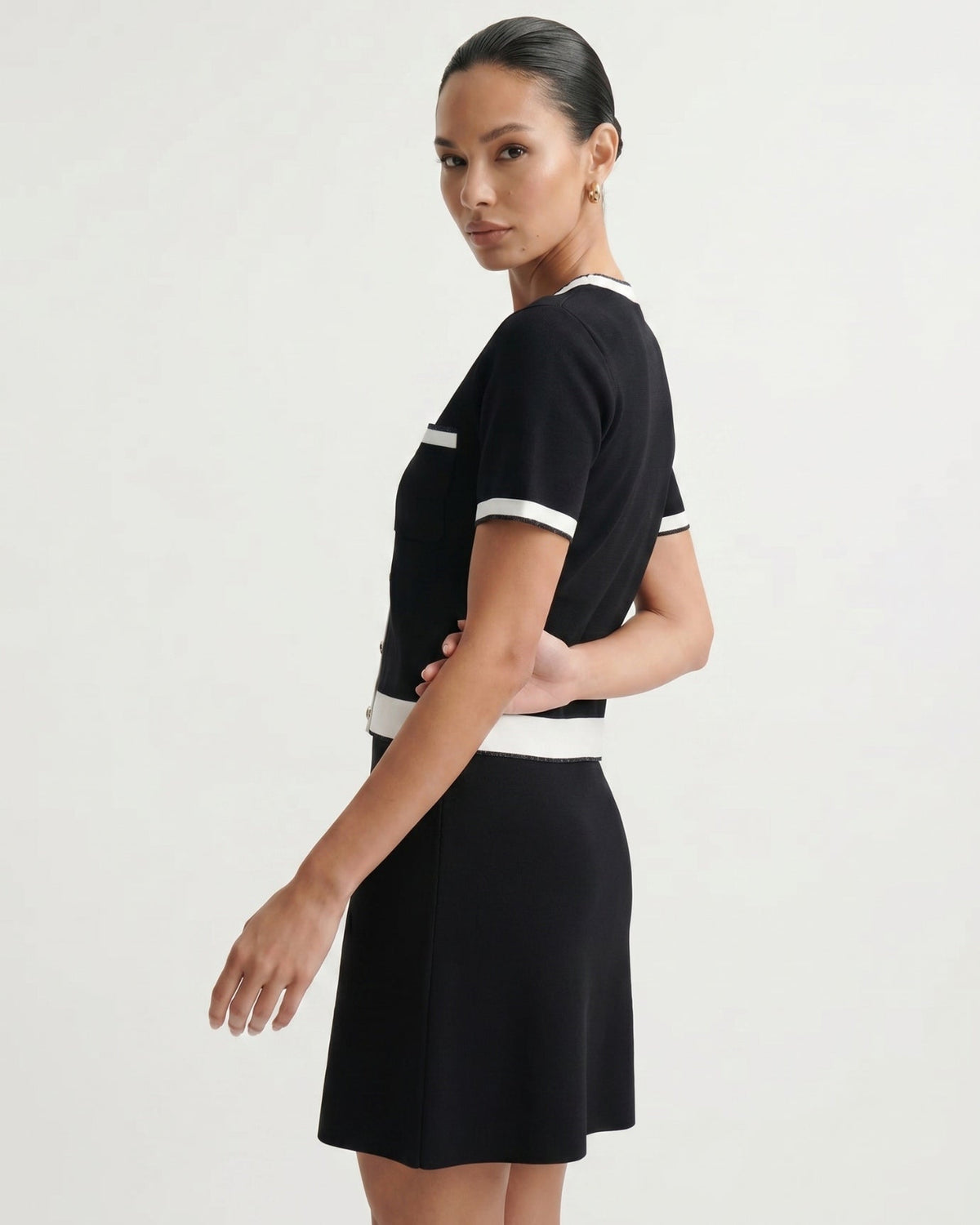 Tailored Viscose Top and Skirt Co-ord Set – Black – view 6
