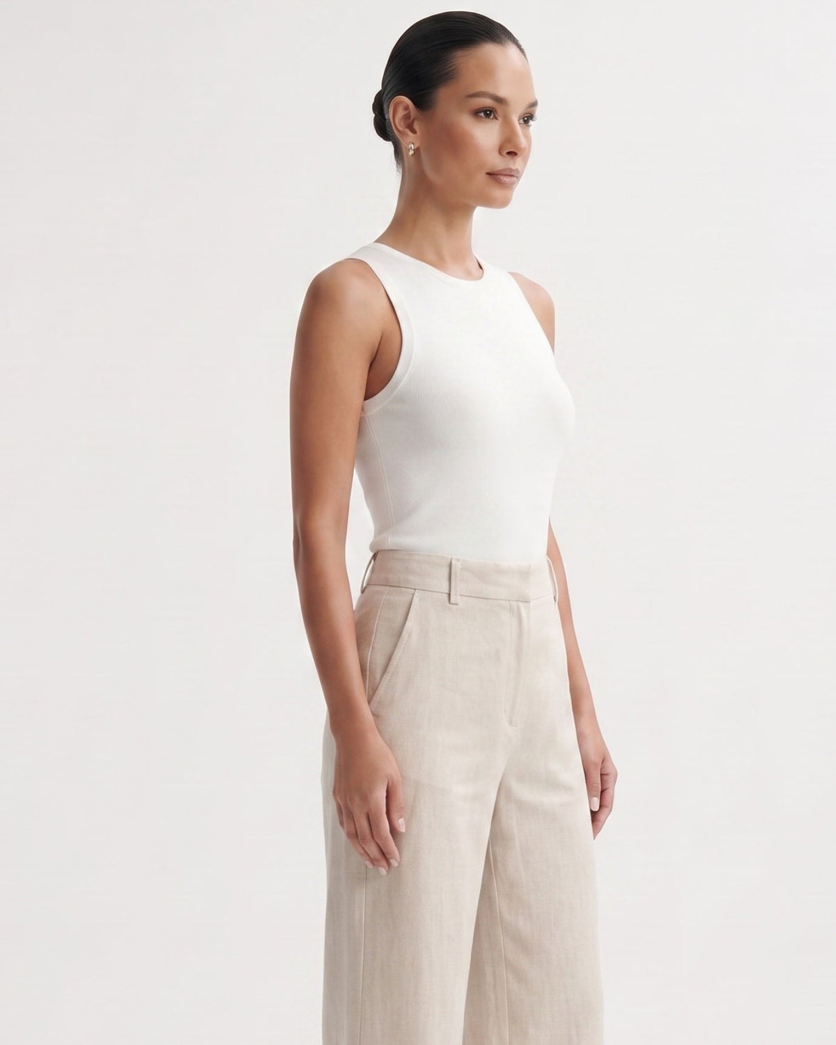 Olivia High Waisted Straight Leg Linen Blend Trousers – view 14