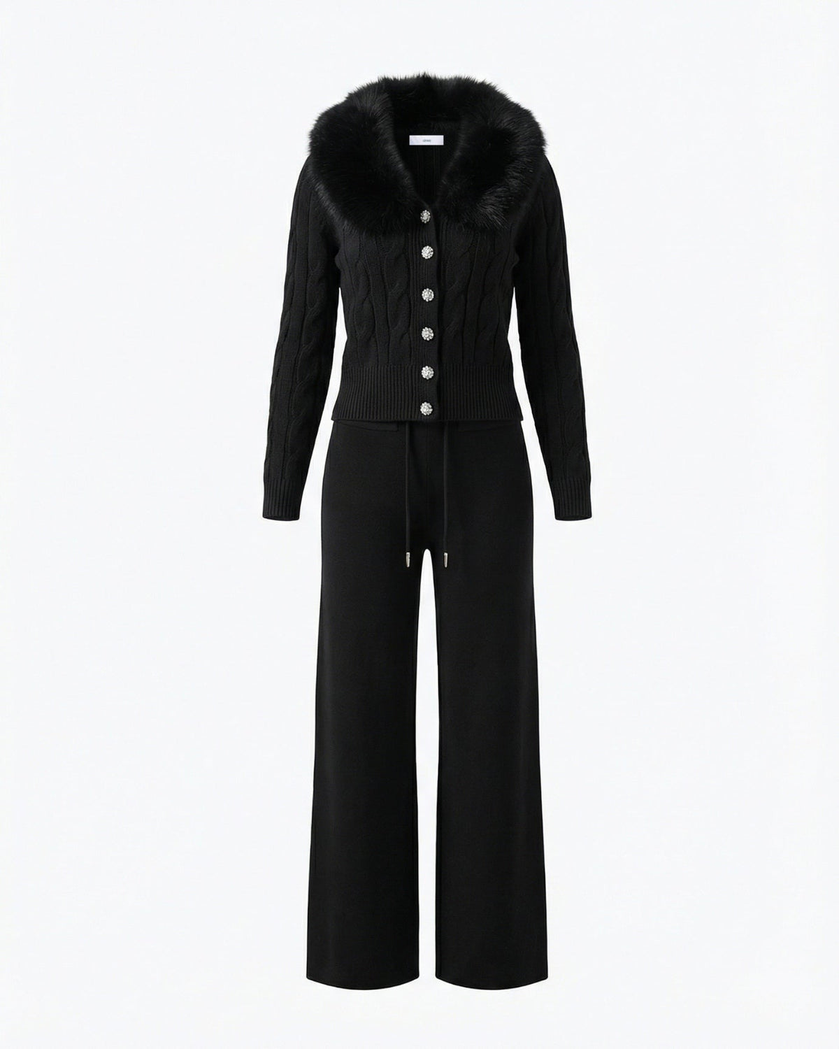 Lera Faux Fur Collar Knit Cardigan and Trousers Set