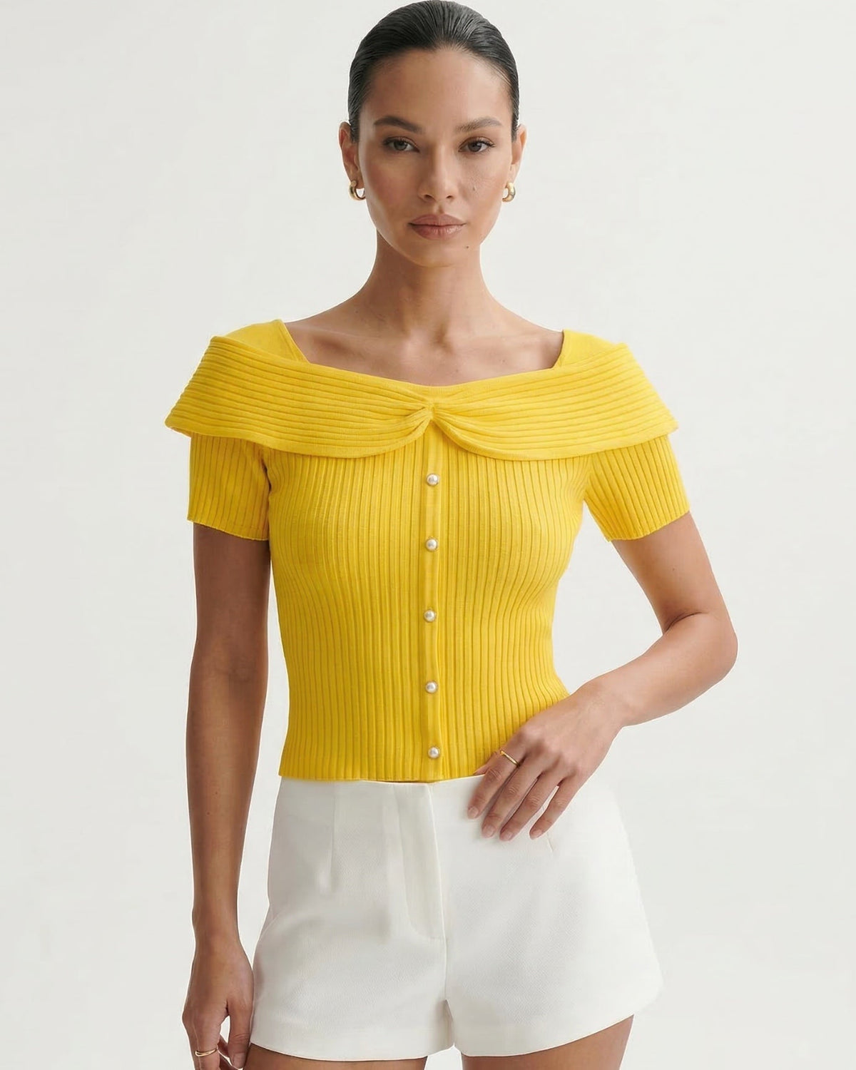 Frenchie Square Collar Short Sleeve Tailored Top – view 7