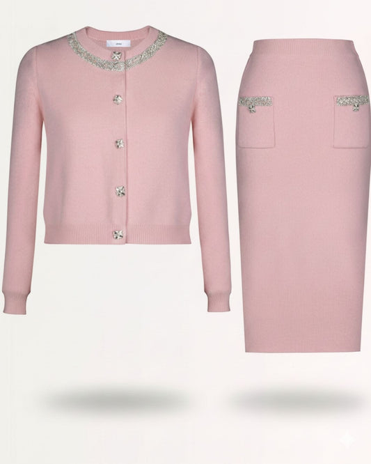 Zira Wool and Cashmere Knitted Cardigan and Skirt Set