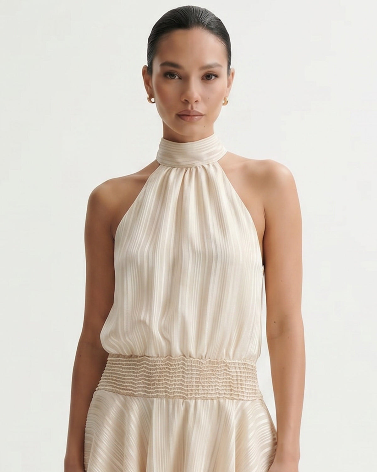 Lina Halter Neck Satin Dress with Relaxed Fluid Drape