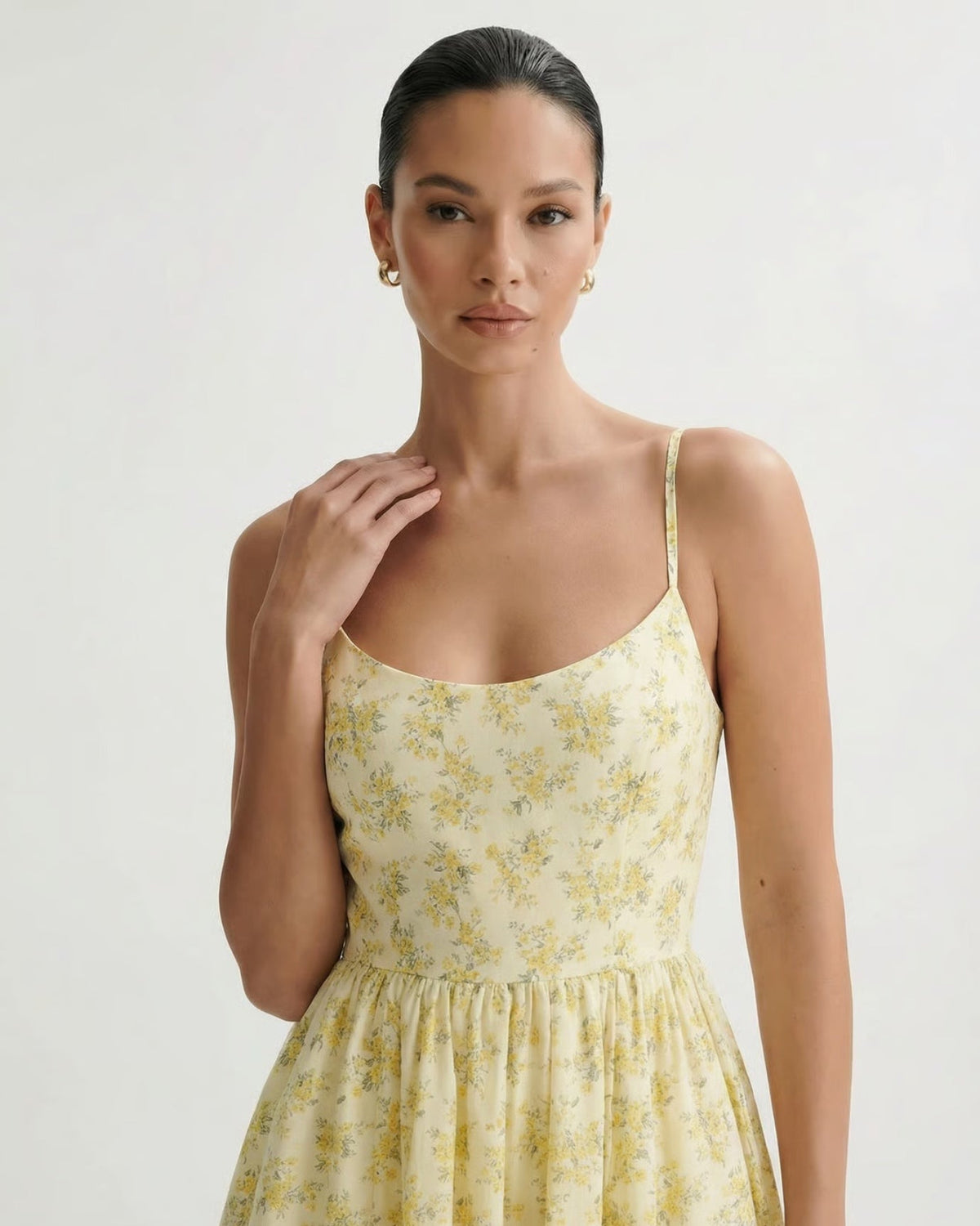 Mira Border Detail Cotton Blend Printed Dress – Yellow Floral – view 4