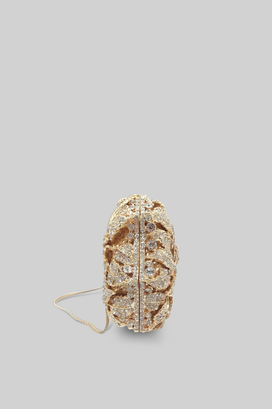Crystal Embellished Clutch Bag with Chain Strap – Gold – view 2