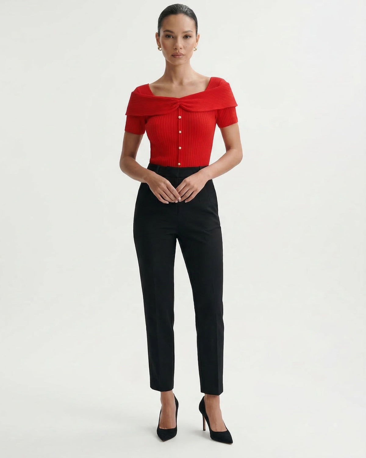 Frenchie Square Collar Short Sleeve Tailored Top