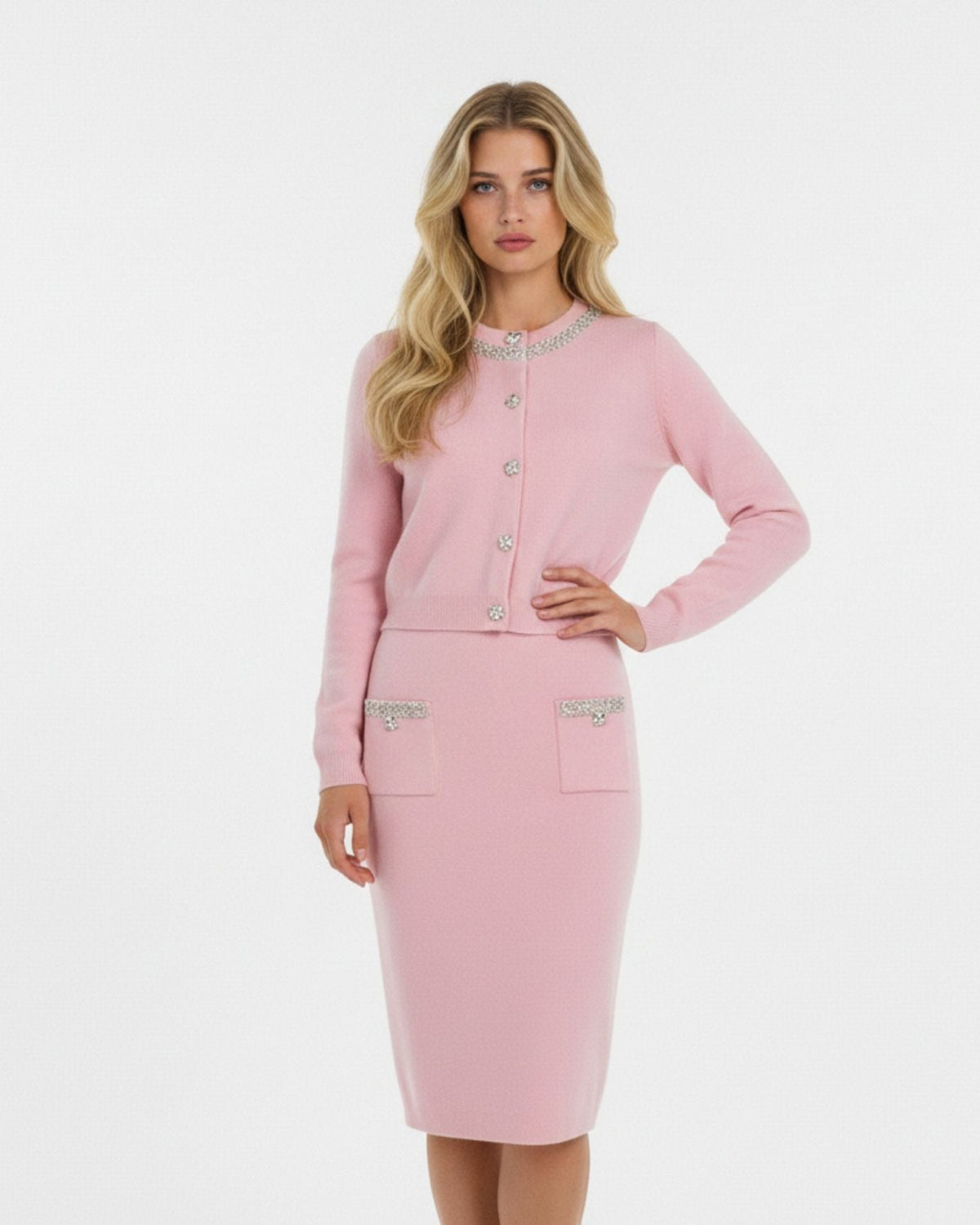 Zira Wool and Cashmere Knitted Cardigan and Skirt Set – view 4