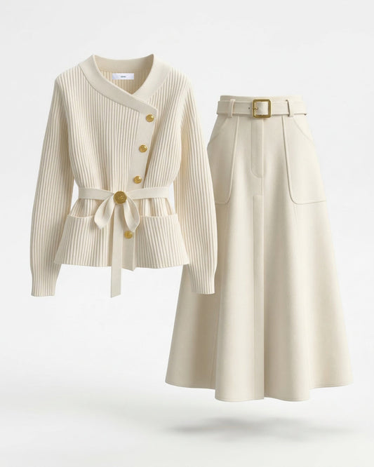 Kris Knit Jumper and Skirt Two-Piece Set – Apricot