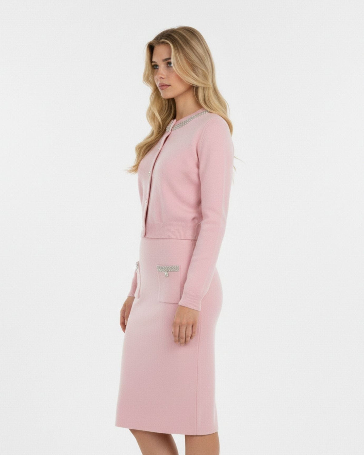 Zira Wool and Cashmere Knitted Cardigan and Skirt Set – view 5