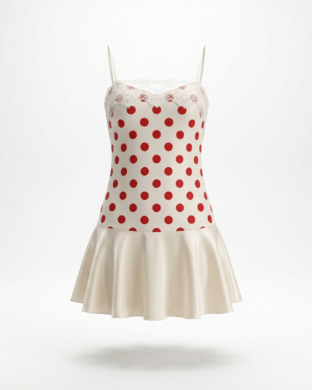 Polka Dot Dress with Adjustable Suspender Straps – Red – view 1