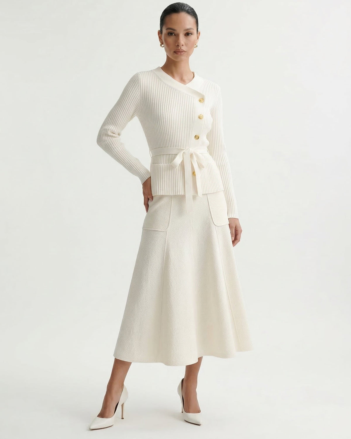 Kris Knit Jumper and Skirt Two-Piece Set – Apricot – view 2