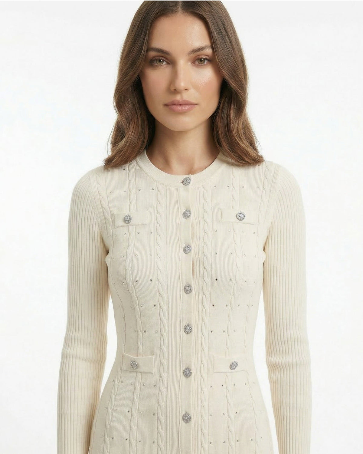 Kiara Long Textured Knit Wool Blend Dress with Relaxed Fit – view 14