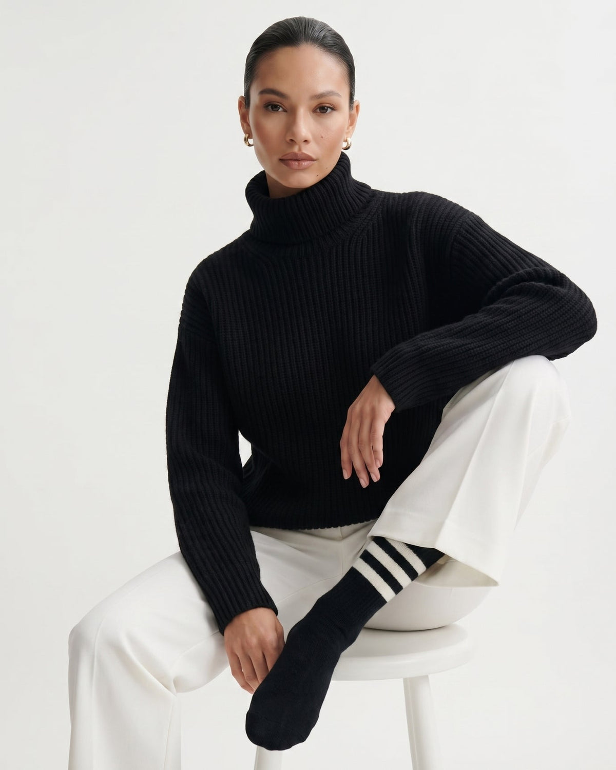 Classic Horizontal Stripe Cashmere Long Socks – view 2